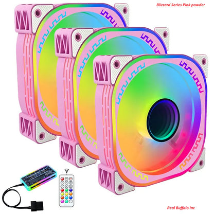 Real Buffalo Blizzard Series Pink Powder 120mm ARGB PC Case Fan(5 Pack) + Controller/Remote (RB-5PK-Pink Powder)