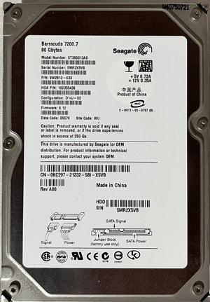 Refurbished Seagate ST380013AS 80GB 7200PRM SATA 3.5" Hard Drive