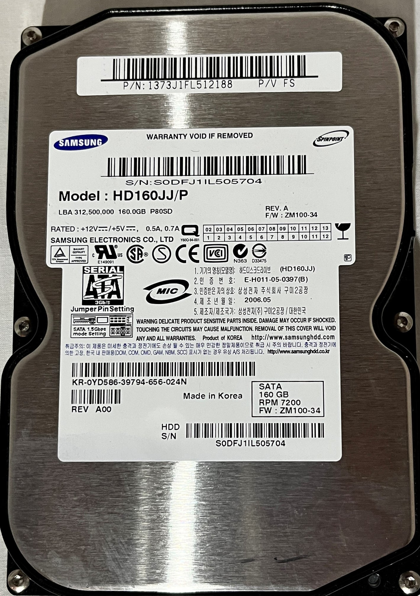 Refurbished Samsung 160GB Internal Hard Drive 7200RPM 3.5" HD160JJ/P SATA