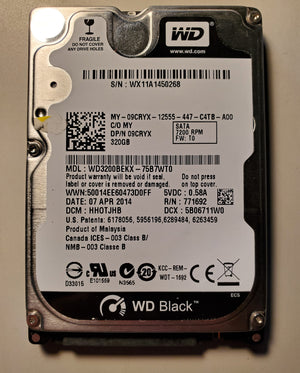 Refurbished Western Digital 320GB 2.5 SATA 6Gb/s 7200RPM  Hard Drive  WD3200BEKX