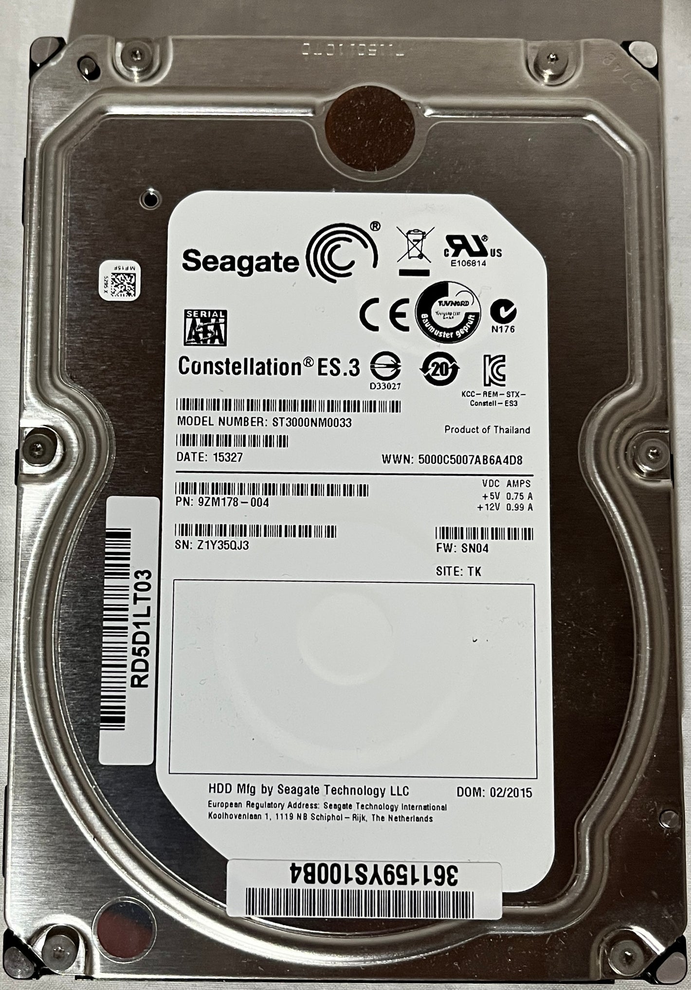 Refurbished Seagate Constellation ES.3 3TB HDD 3.5" SATA 6Gbp/s 7.2K RPM ST3000NM0033